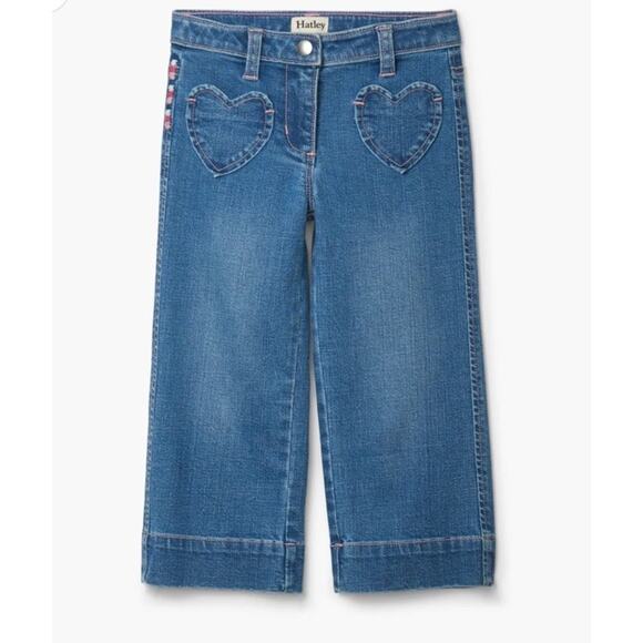 Hatley Girls Stretch Denim Wide Leg Pants Heart Pockets Girls Size 3 $50 - Picture 1 of 14